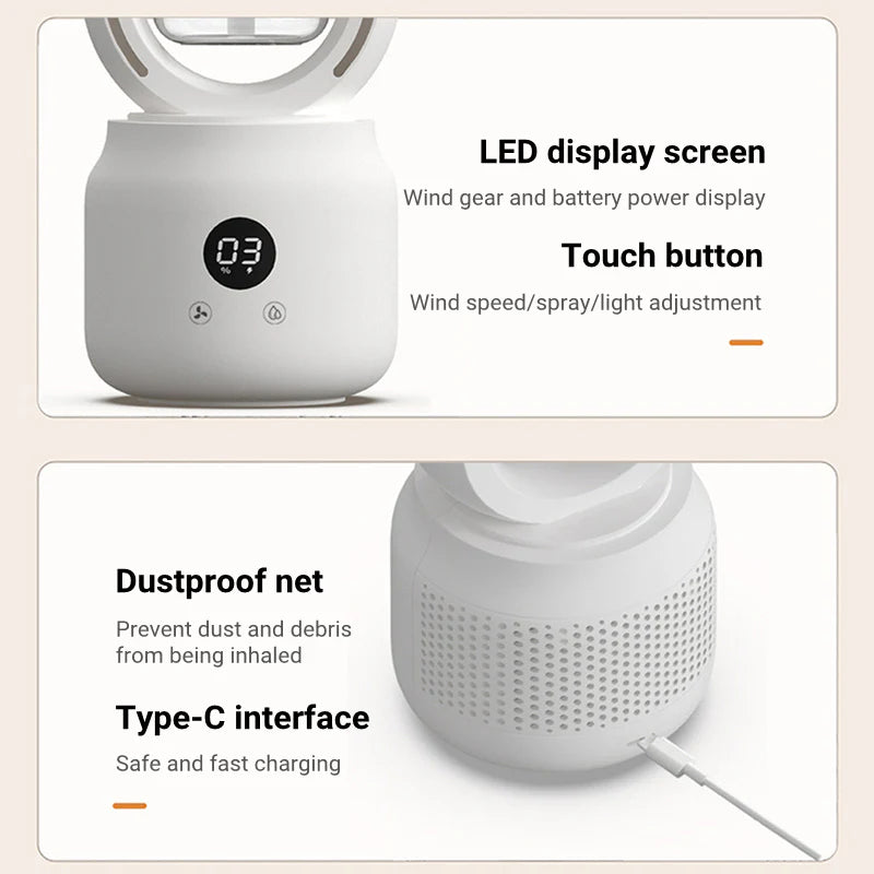 Portable USB Rechargeable Mist Fan Wireless Humidifier Bladeless Cooler Desktop Air Vent