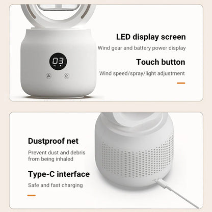 Portable USB Rechargeable Mist Fan Wireless Humidifier Bladeless Cooler Desktop Air Vent